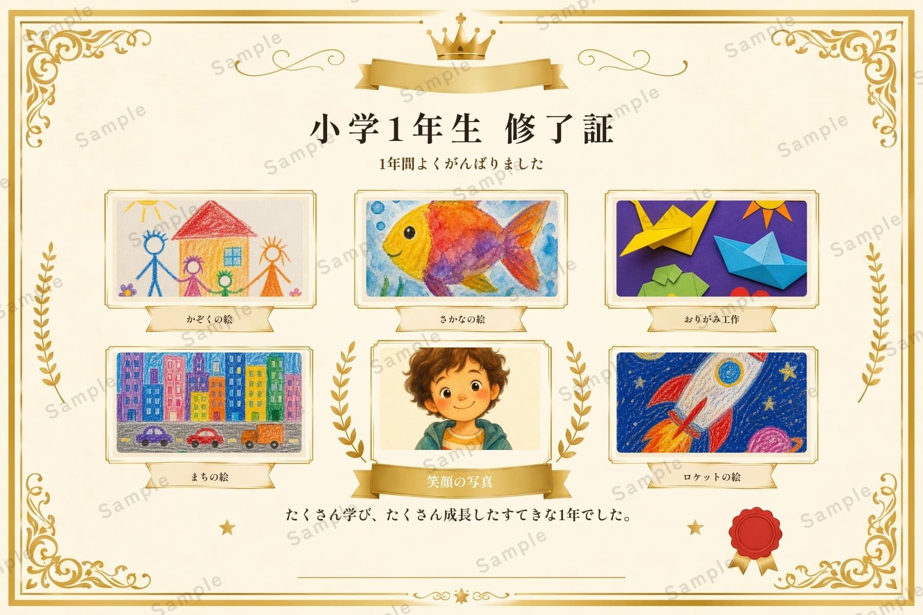 賞状タイプの完成イメージサンプル(バランス型レイアウト)